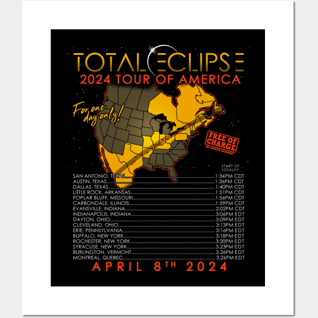 Total Solar Eclipse April 8th 2024 Tour of America - On Back Wall Art by NerdShizzle